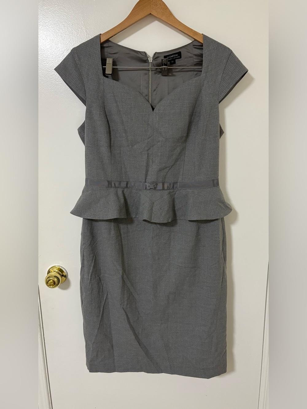 le chateau Gray Peplum Sheath Midi Dress